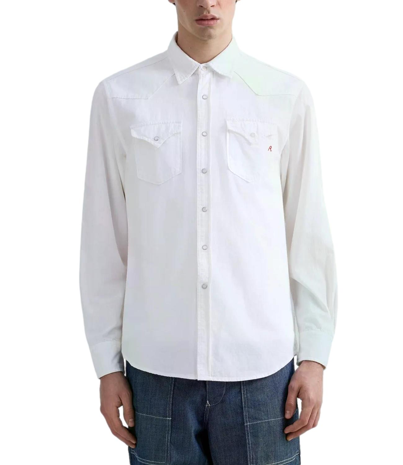 Replay Camicia Denim Bianco Uomo
