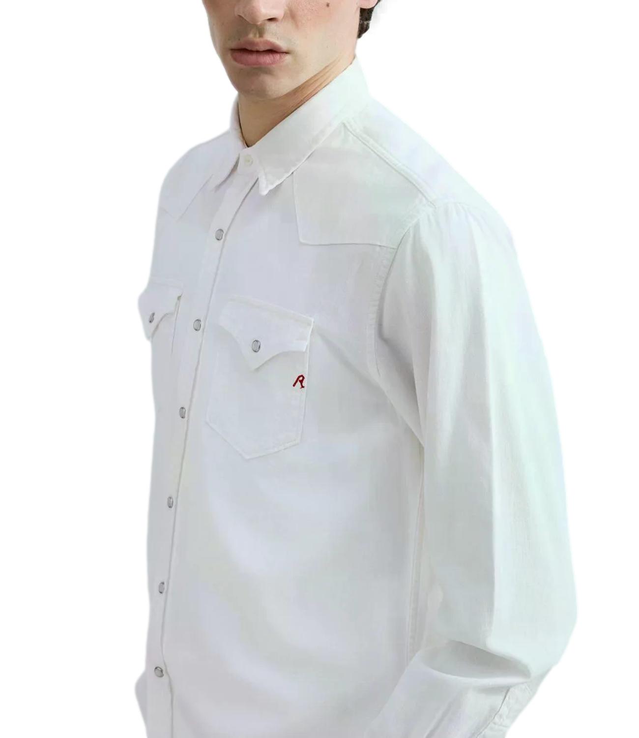 Replay Camicia Denim Bianco Uomo