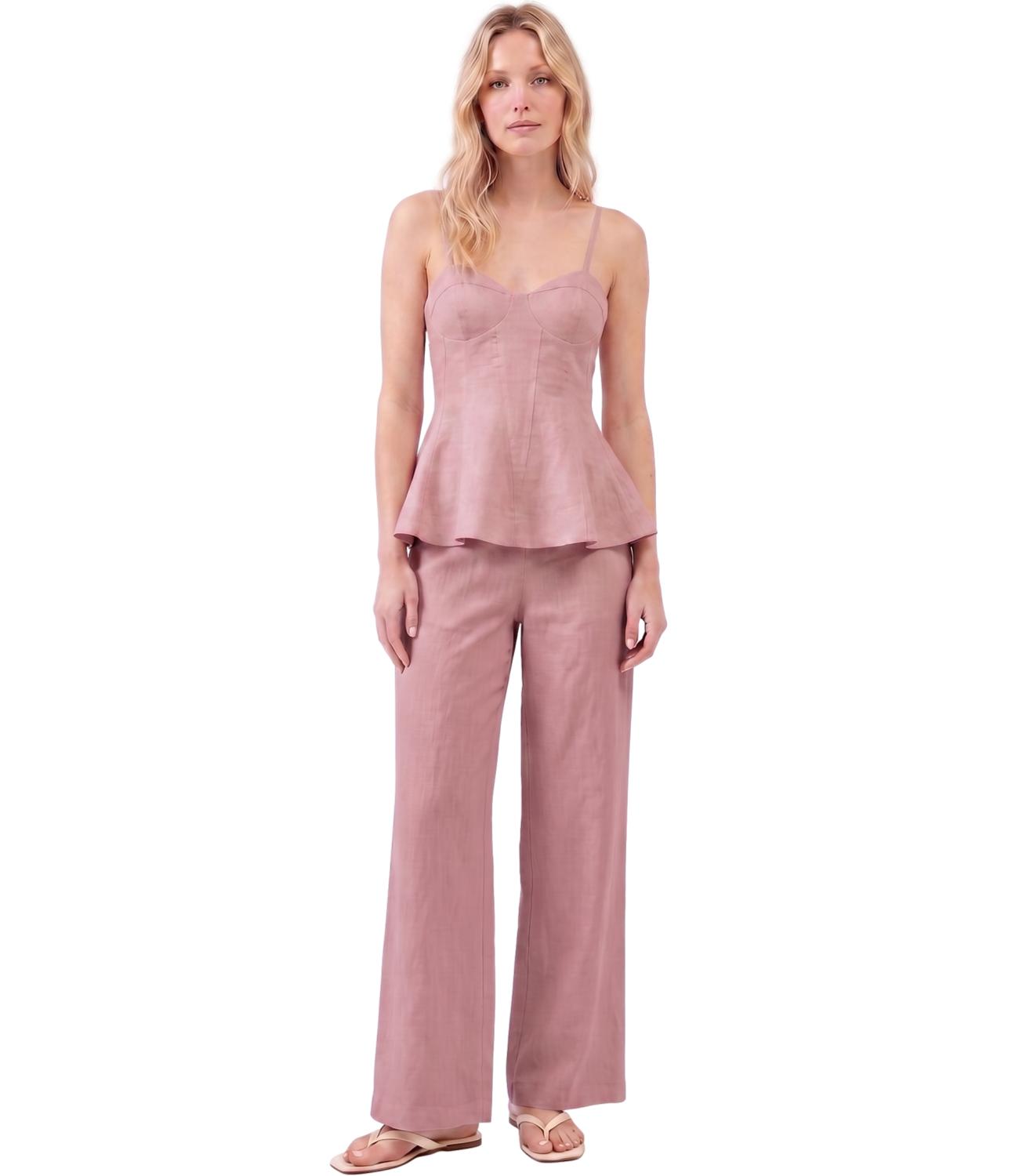 Silence Limited Pantalone WIDE LINUM New Coffee Donna