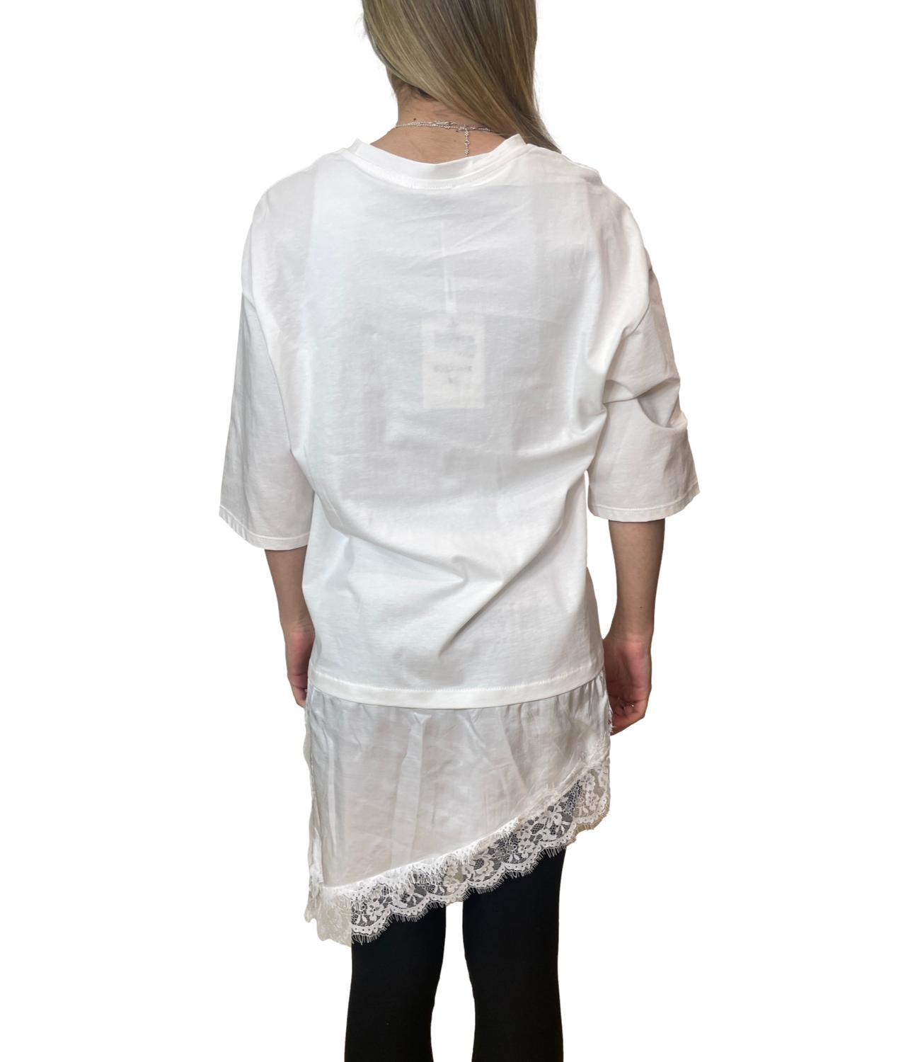 Susy Mix Maglia Pizzo Latte Donna
