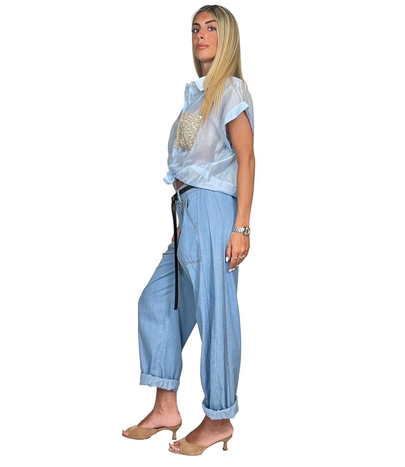 Susy Mix Camicia C/tasca Celeste Donna