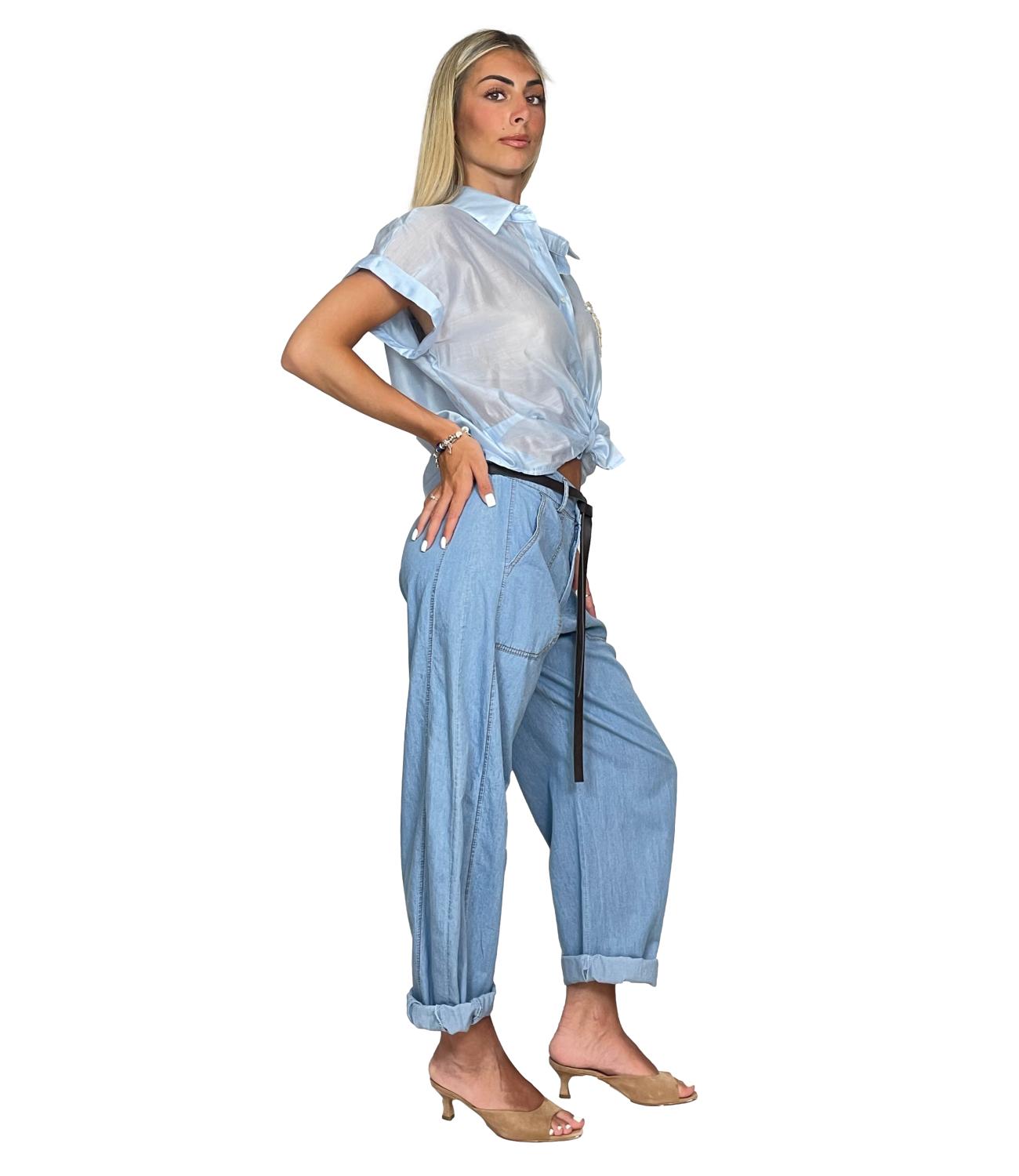 Susy Mix Camicia C/tasca Celeste Donna