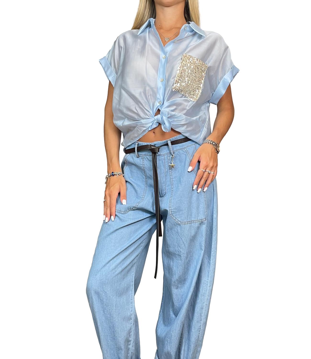 Susy Mix Camicia C/tasca Celeste Donna