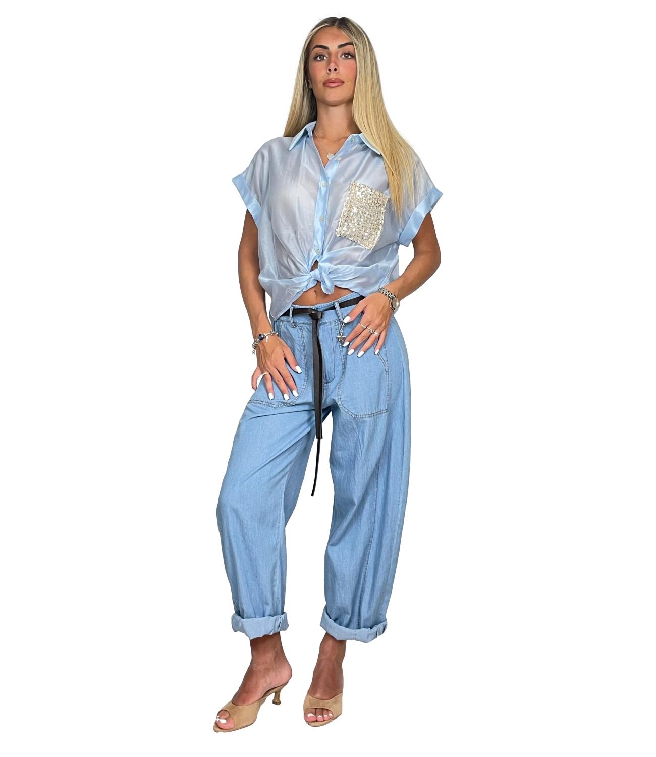 Susy Mix Camicia C/tasca Celeste Donna