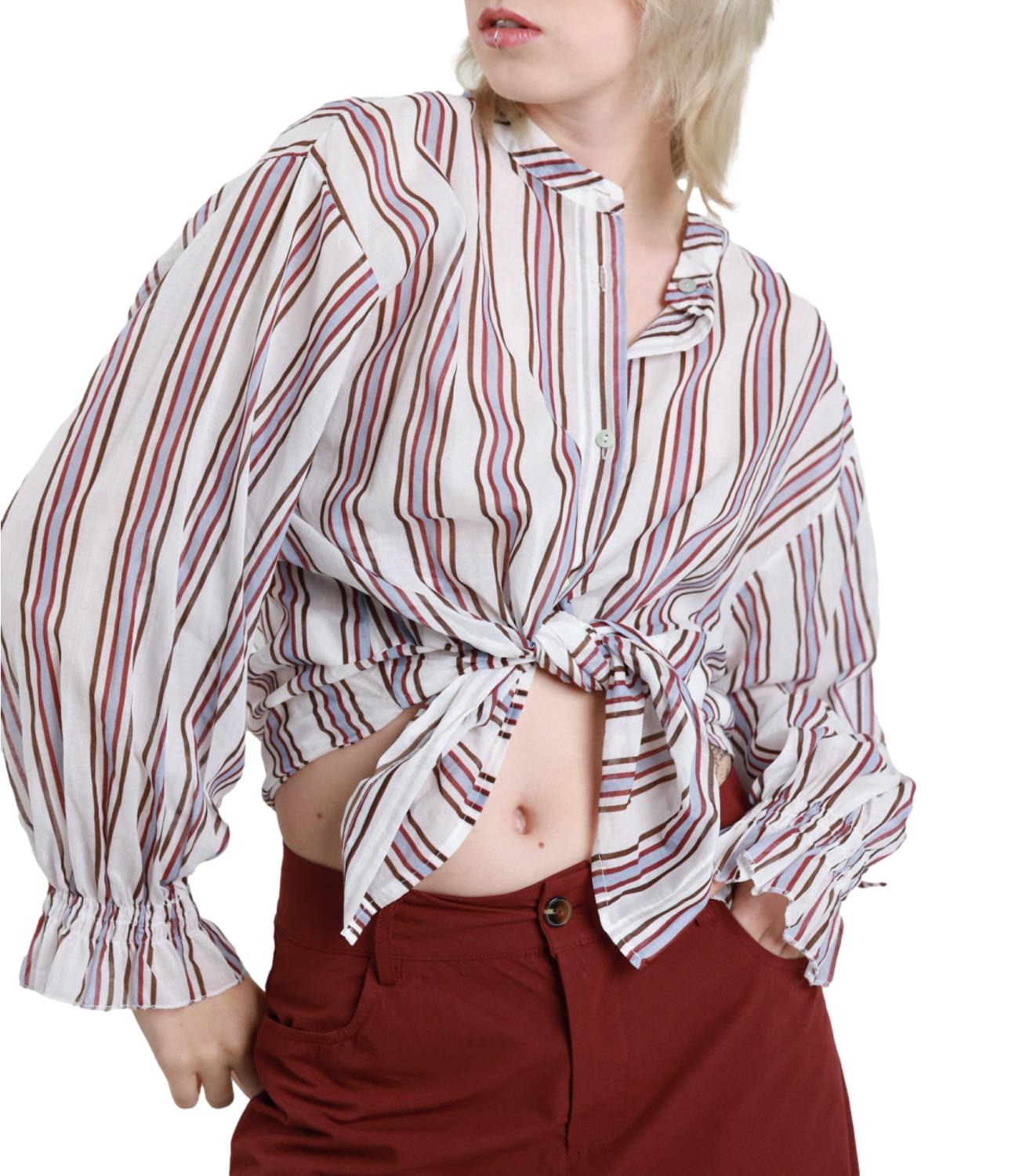 Susy Mix Camicia Gessato Latte Donna