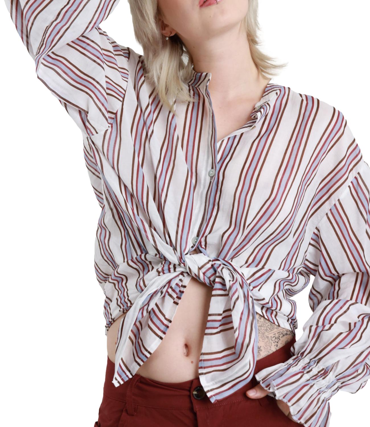 Susy Mix Camicia Gessato Latte Donna