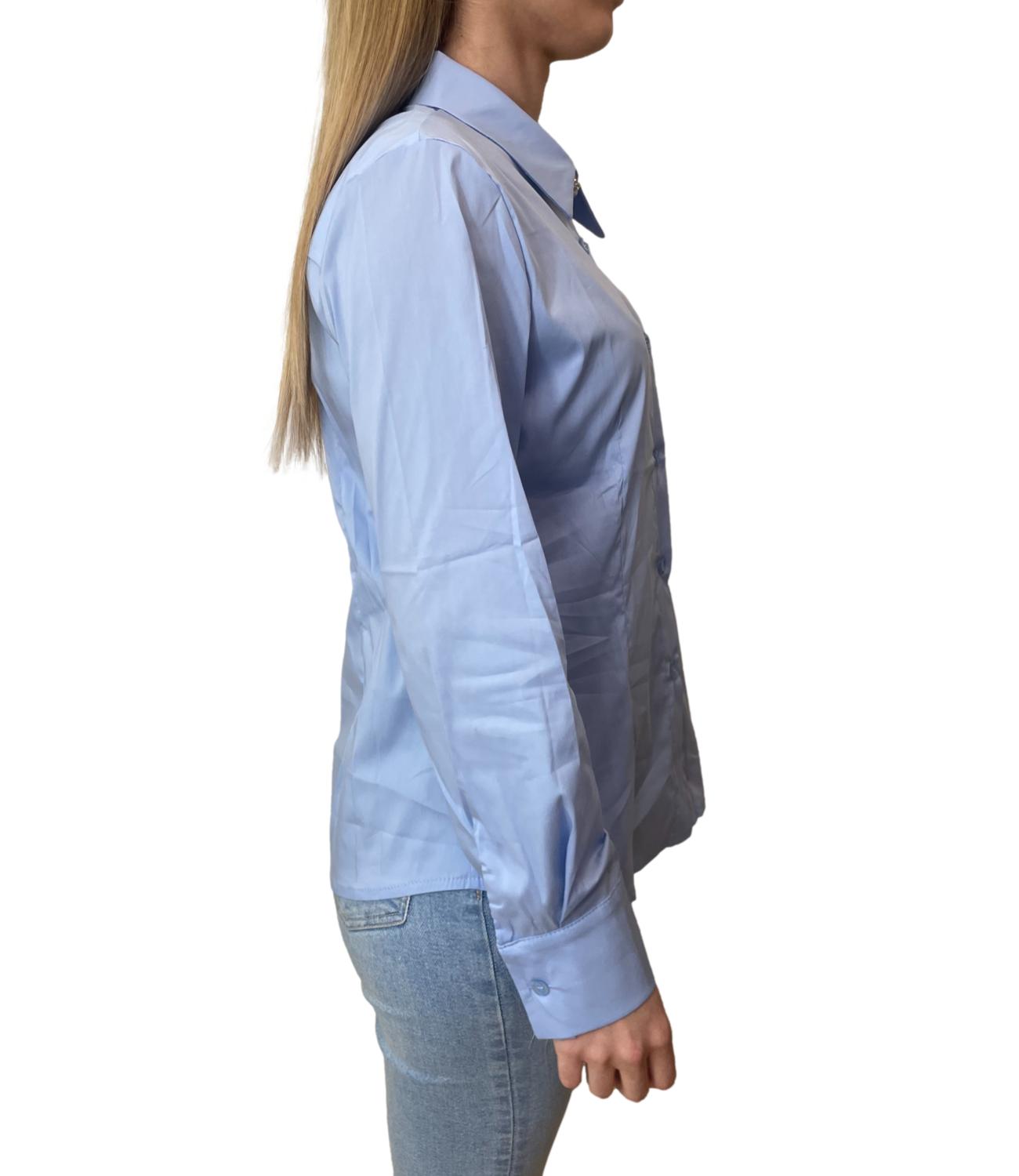 SUSY MIX camicia celeste con bottone gioiello donna