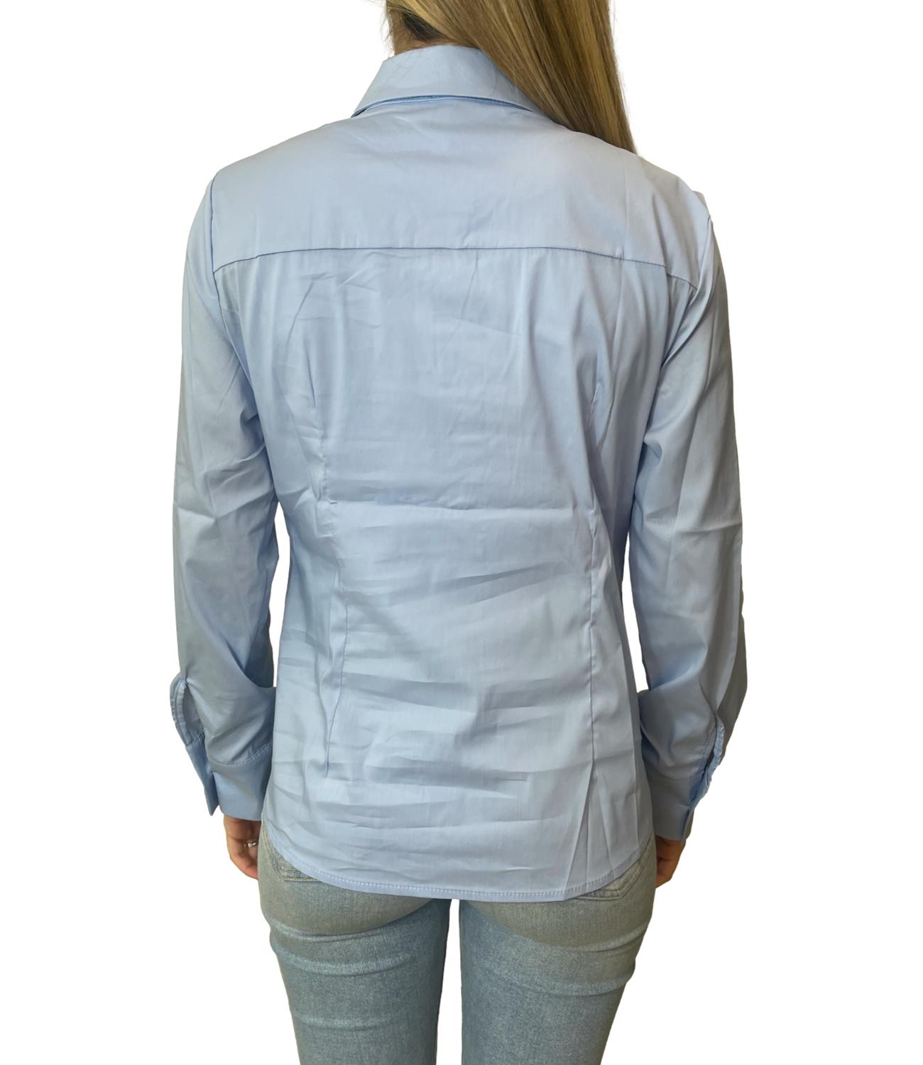 SUSY MIX camicia celeste con bottone gioiello donna