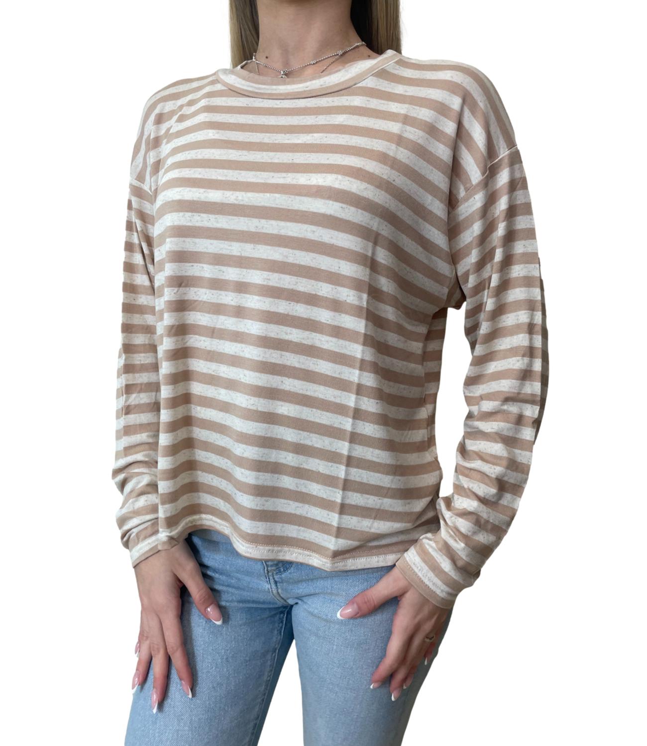 SUSY MIX maglia righe beige donna