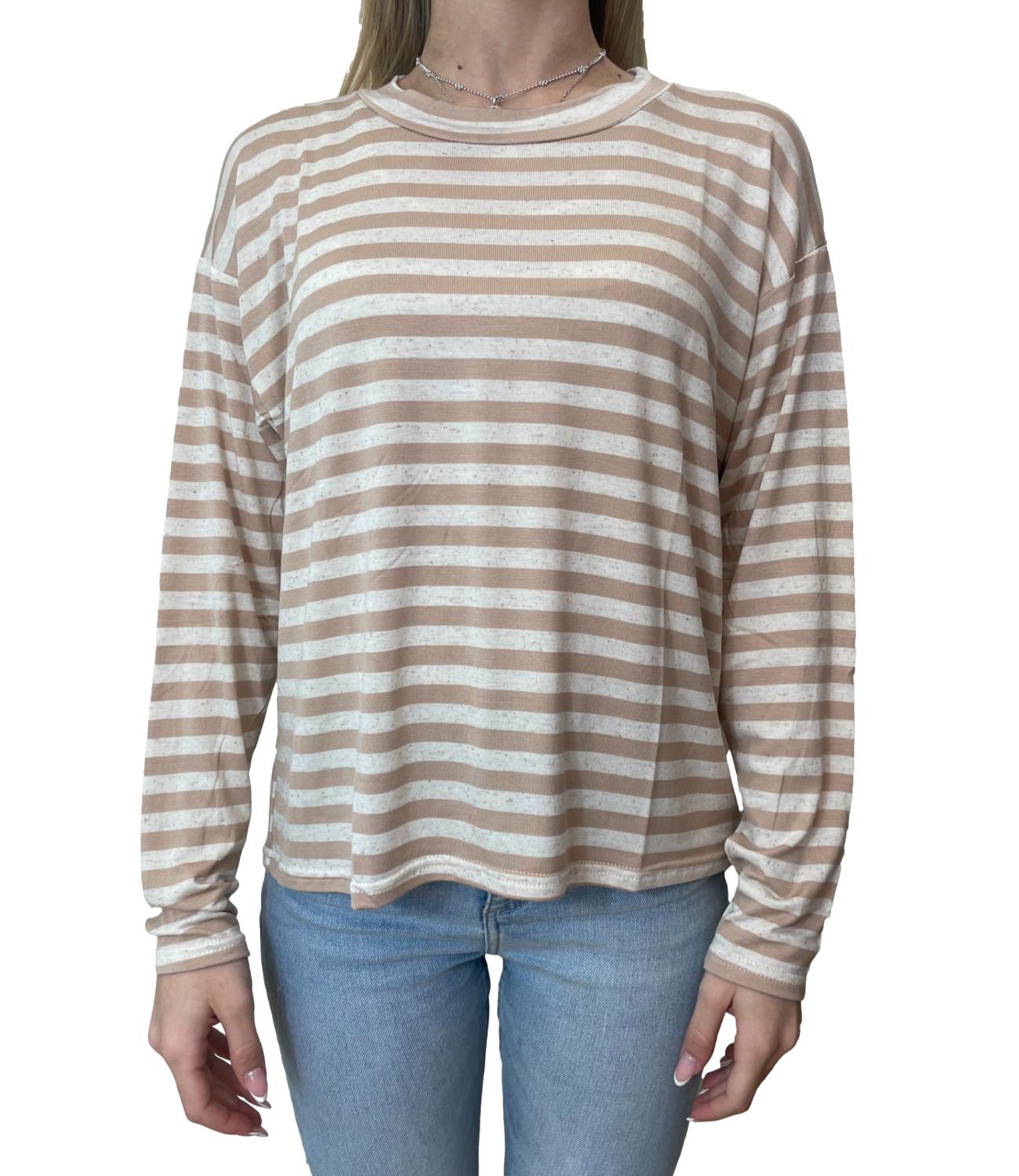 SUSY MIX maglia righe beige donna