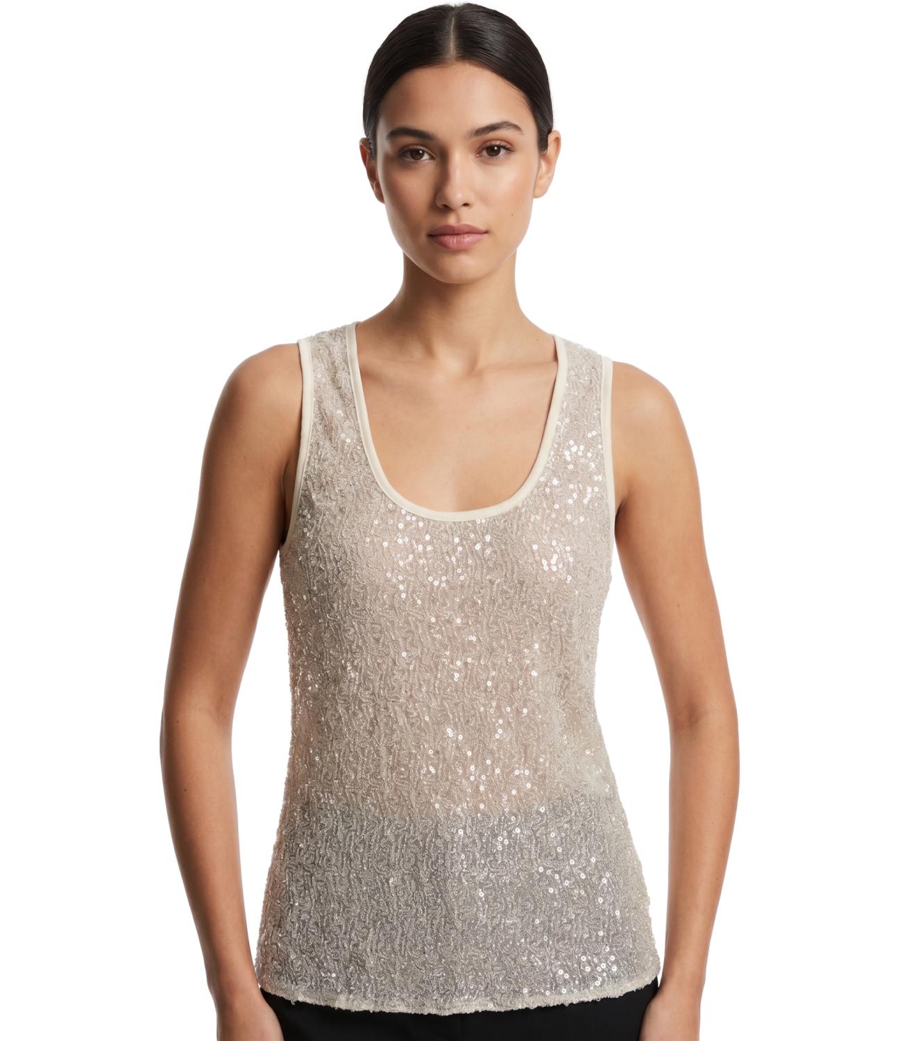 Susy Mix Canotta Paillettes Crema Donna