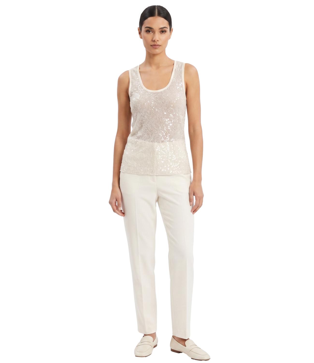 Susy Mix Canotta Paillettes Crema Donna