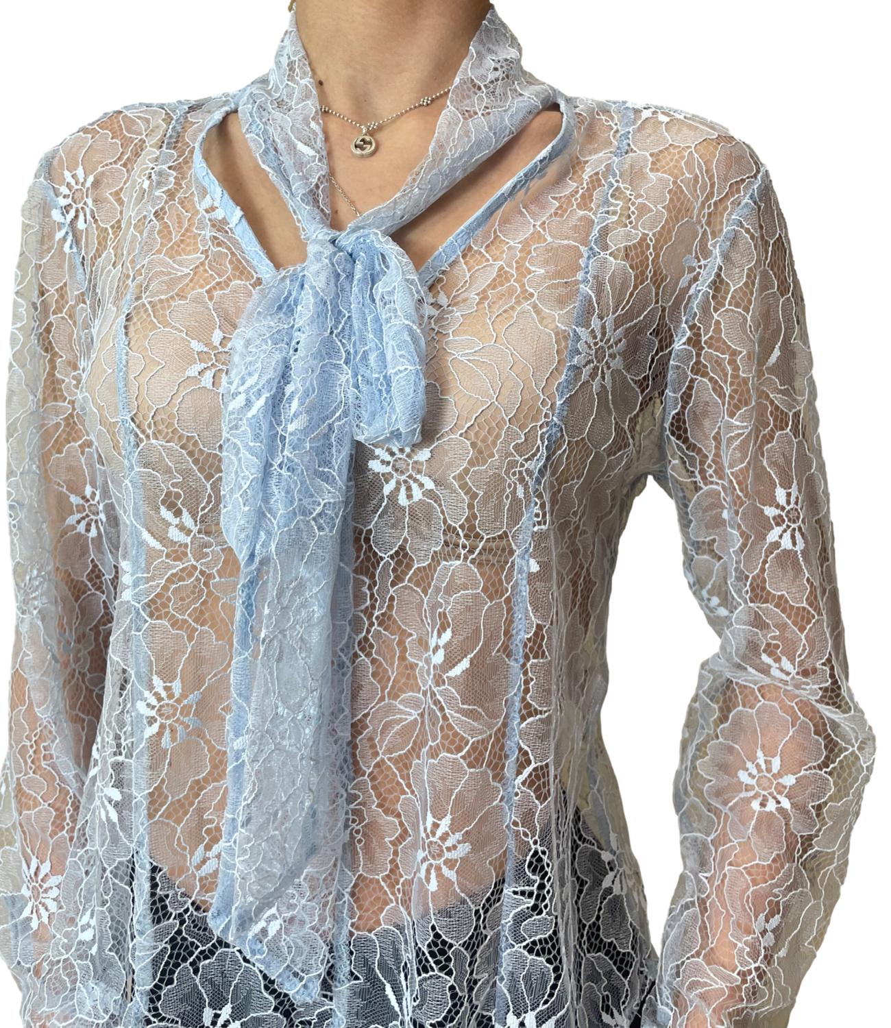 Susy Mix Blusa Pizzo Celeste Donna