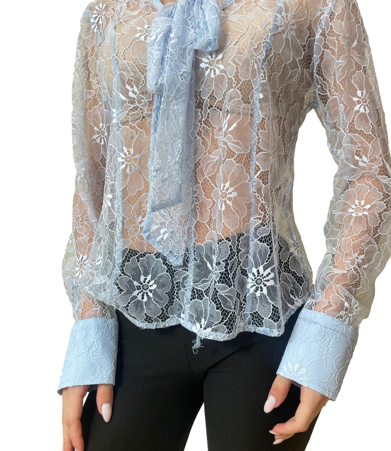 Susy Mix Blusa Pizzo Celeste Donna