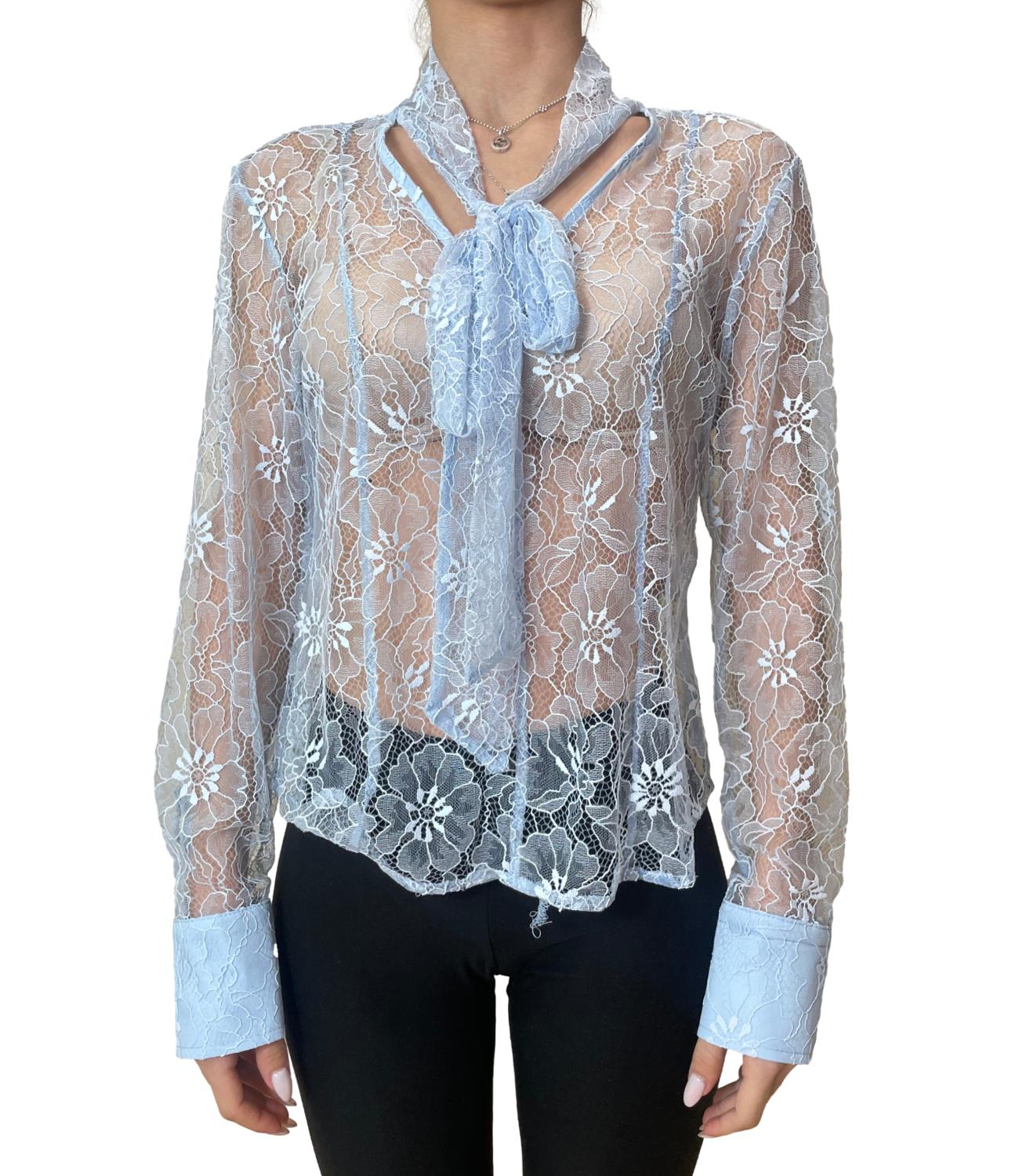 Susy Mix Blusa Pizzo Celeste Donna