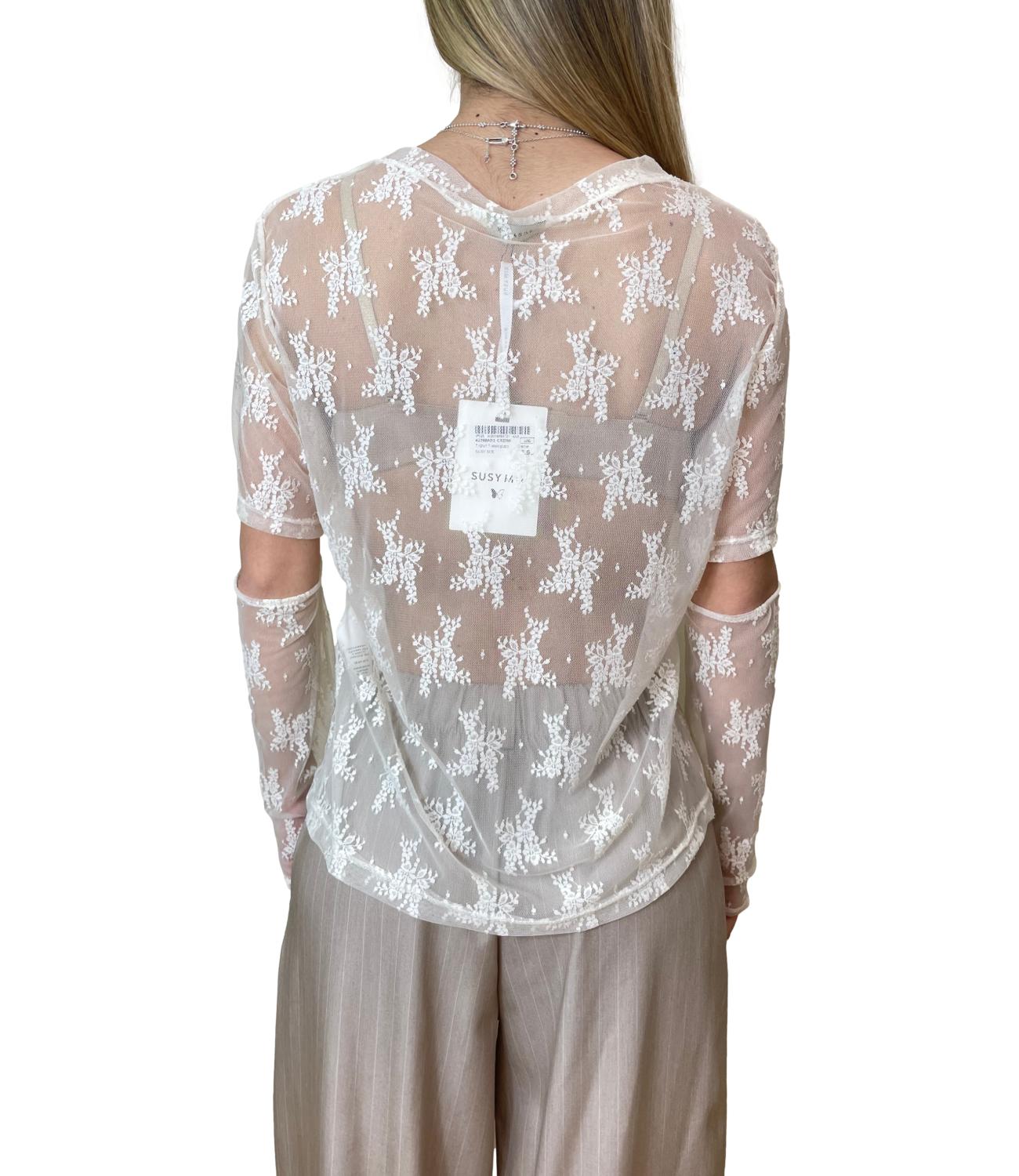Susy Mix T-shirt Pizzo Crema Donna
