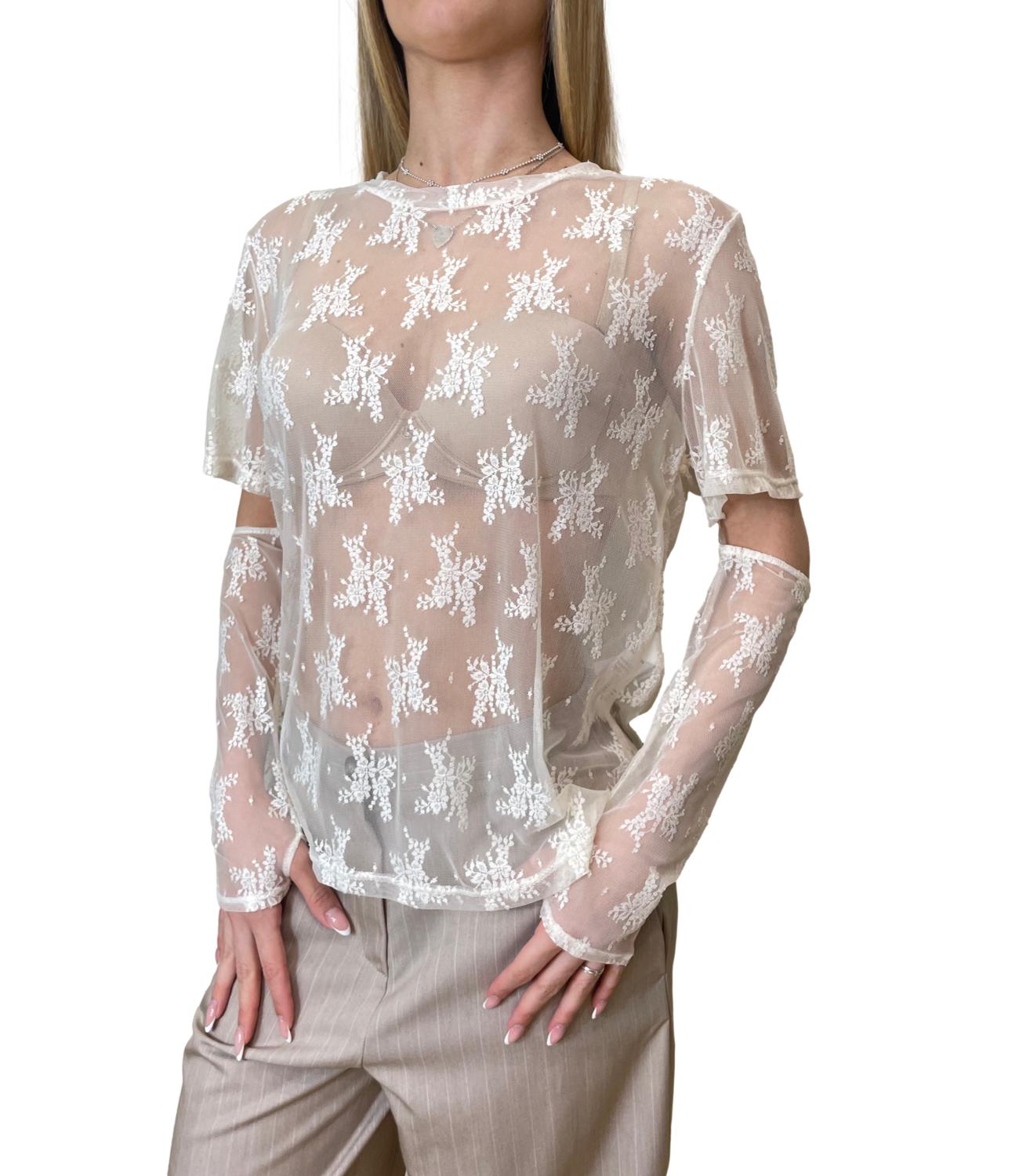 Susy Mix T-shirt Pizzo Crema Donna