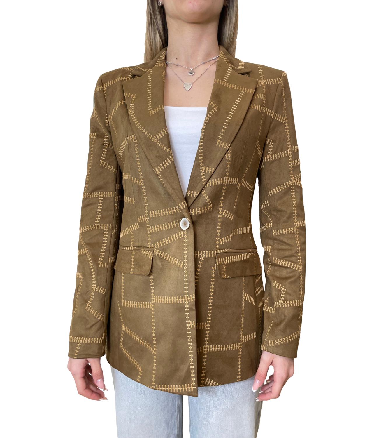 Susy Mix Giacca Ricamata Cuoio Donna