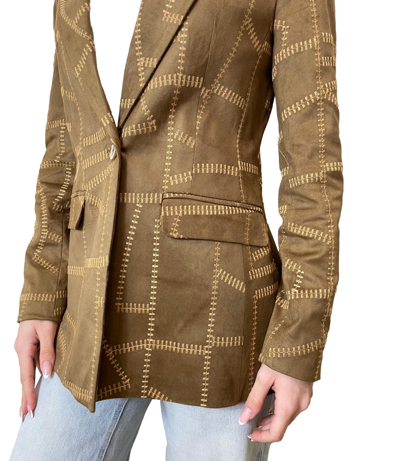 Susy Mix Giacca Ricamata Cuoio Donna