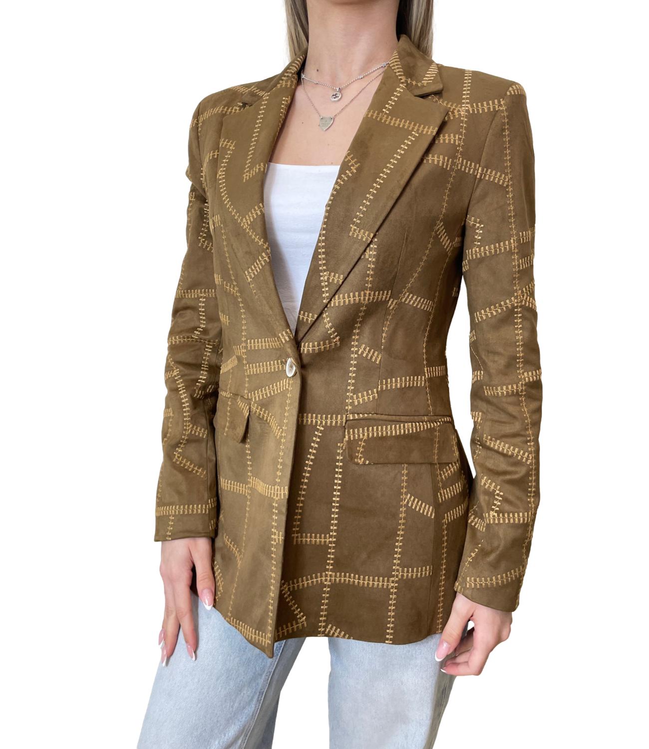 Susy Mix Giacca Ricamata Cuoio Donna