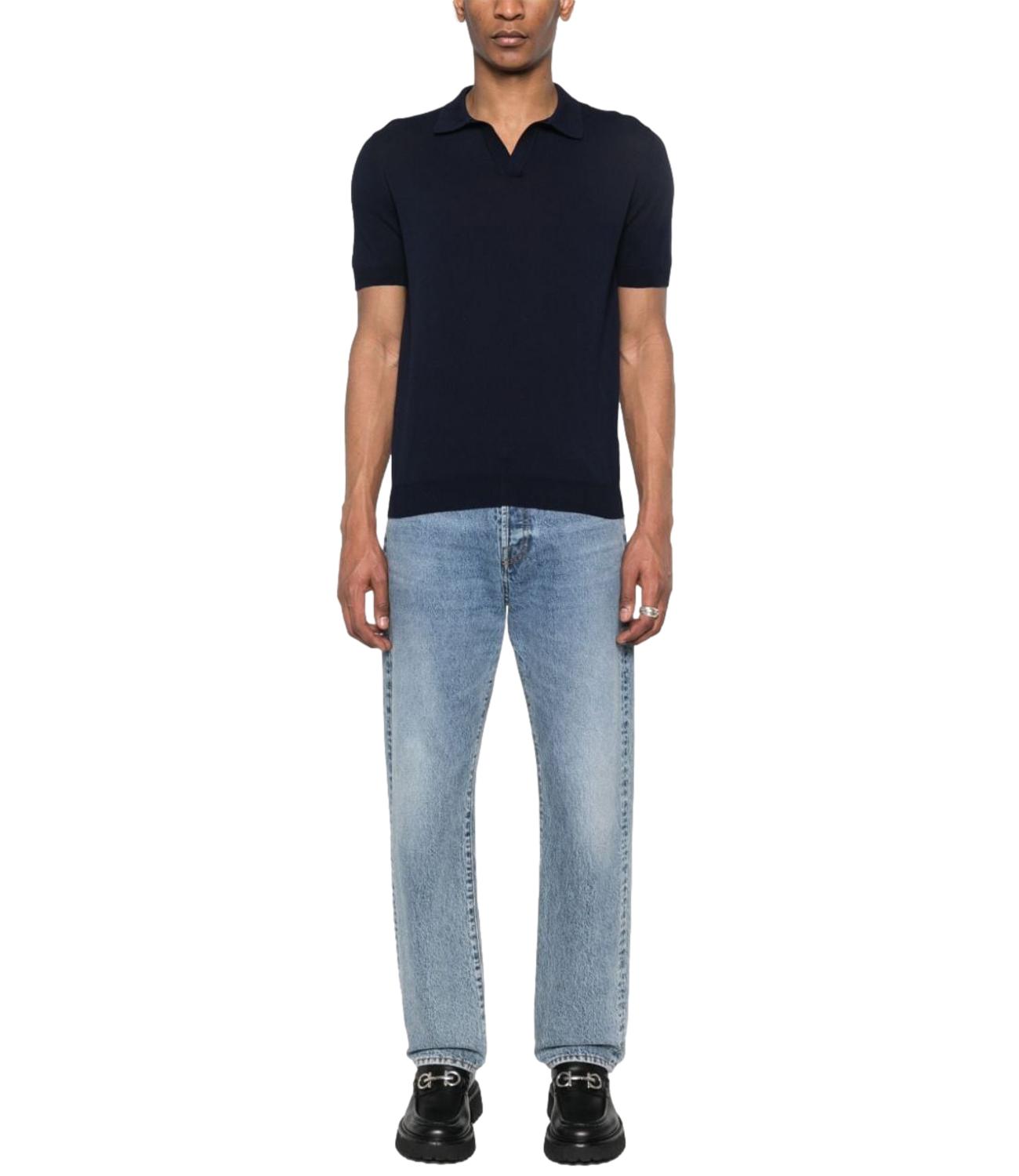 Polo blu scuro collo skipper Keith