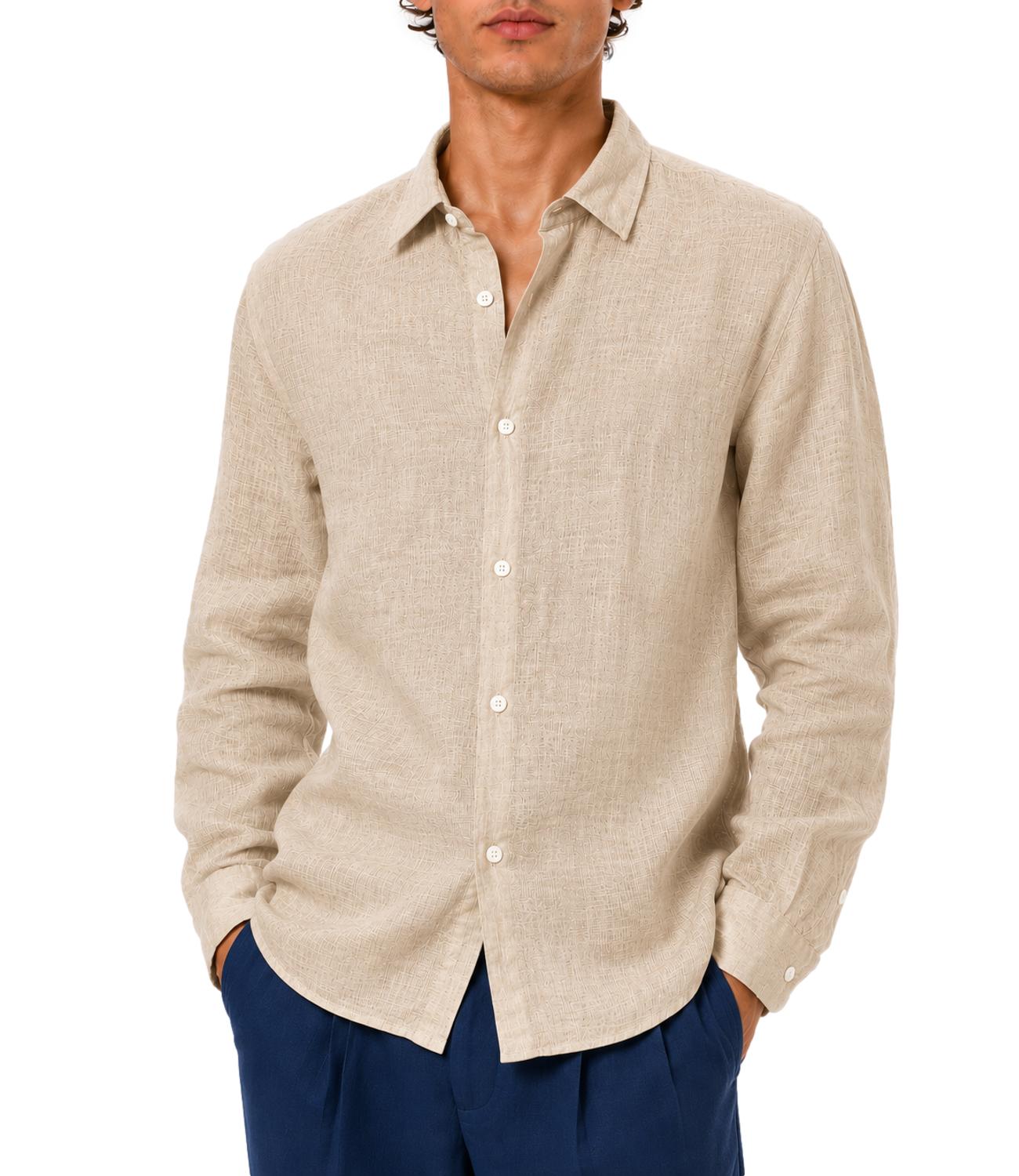 Camicia uomo in lino lavorato Beige