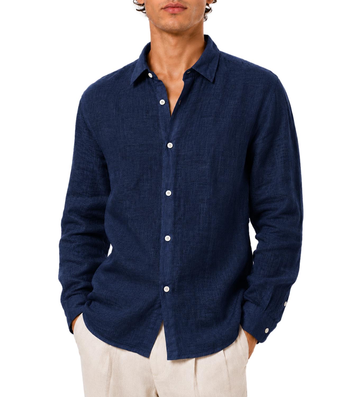 Camicia uomo in lino lavorato Blu