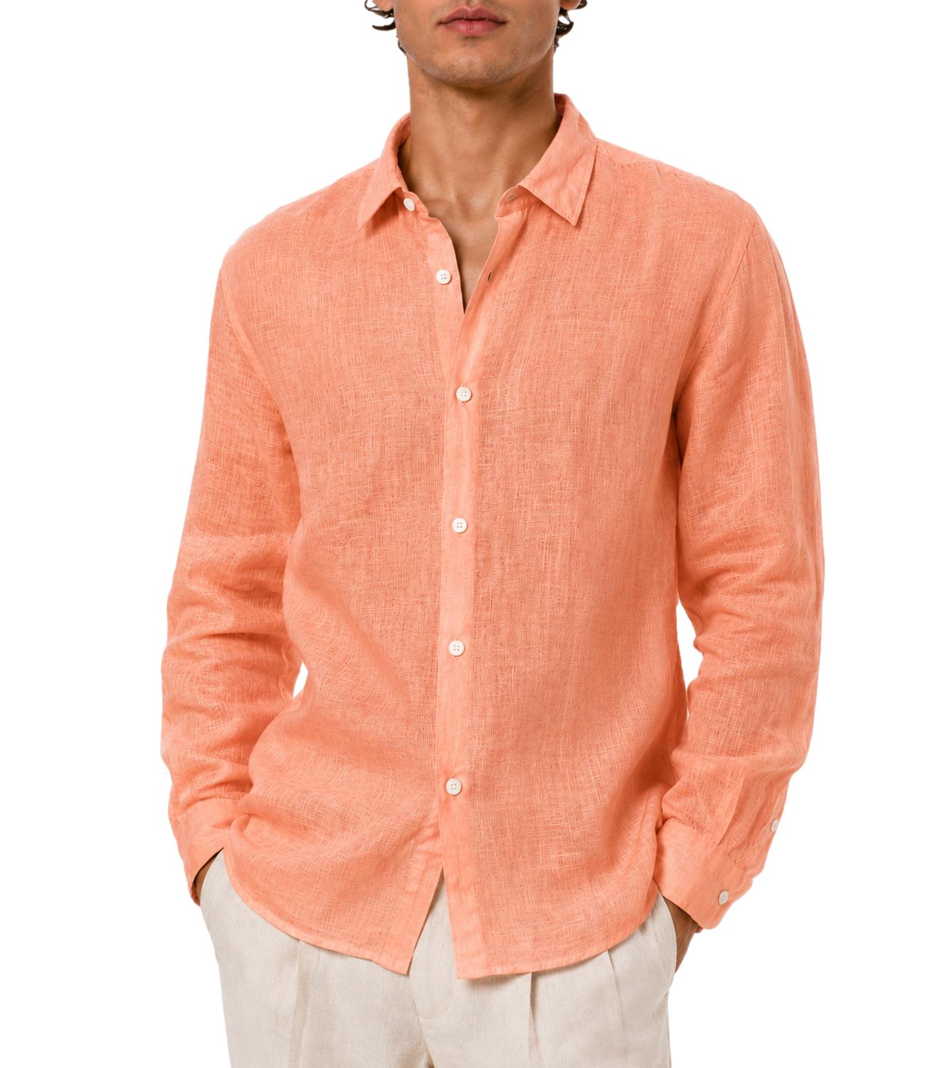 Camicia uomo in lino lavorato Pesca