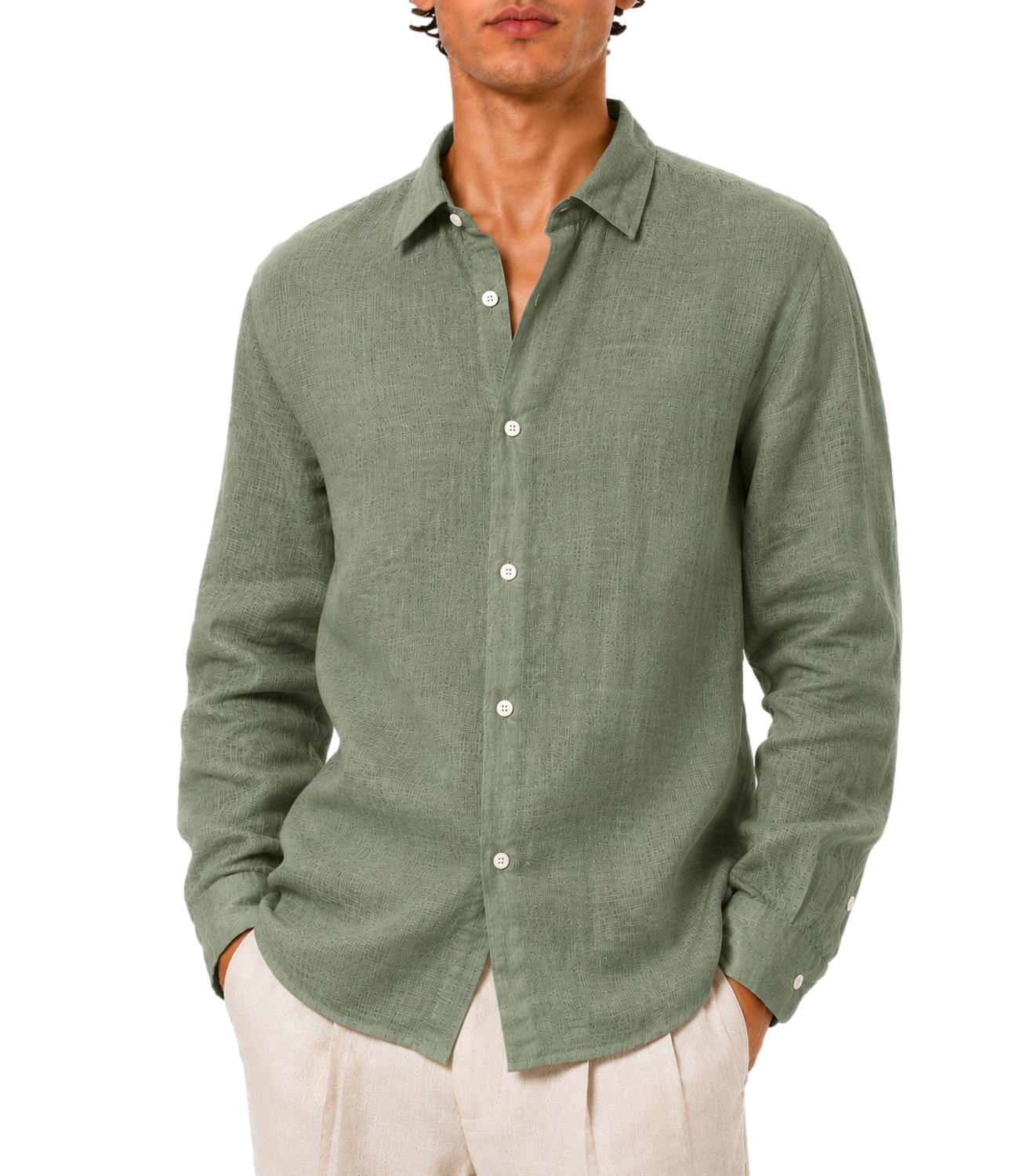 Camicia uomo in lino lavorato Verde