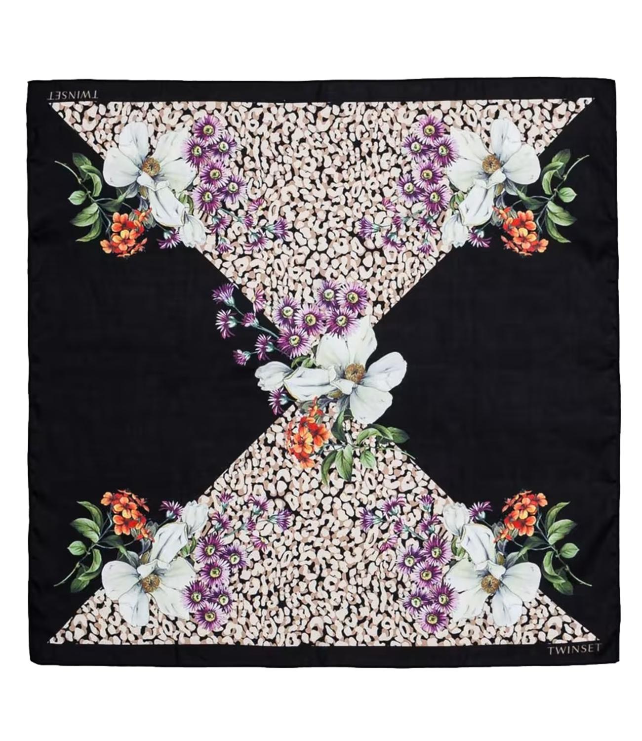 Twinset Foulard Animalier/Fiori Nero Donna