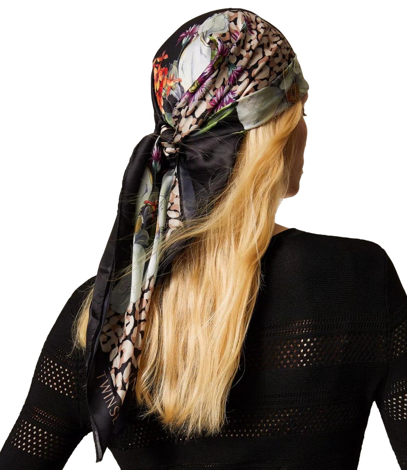 Twinset Foulard Animalier/Fiori Nero Donna