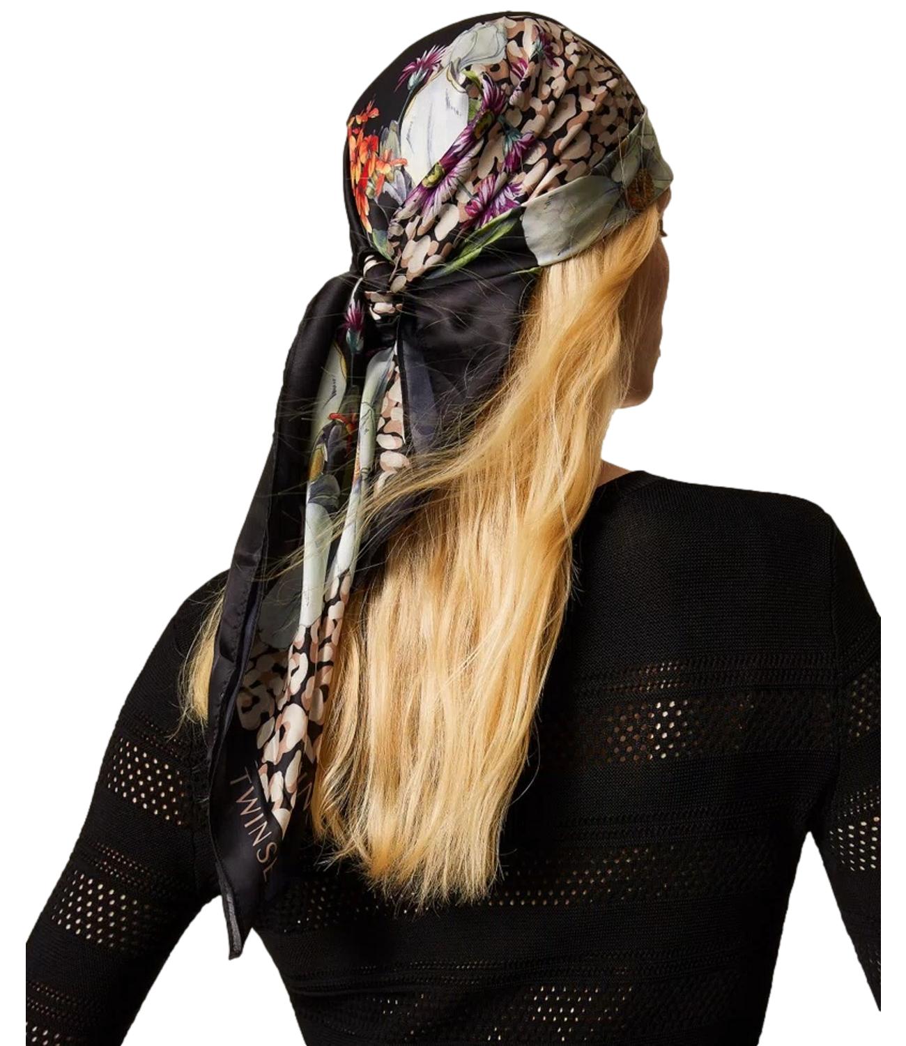 Twinset Foulard Animalier/Fiori Nero Donna