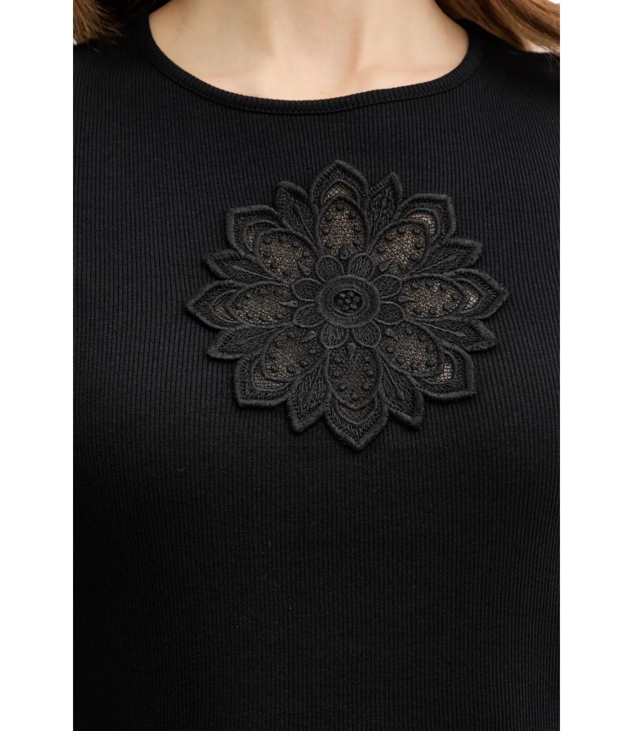 Twinset T-Shirt In Costina Con Ricamo Intarsio Donna