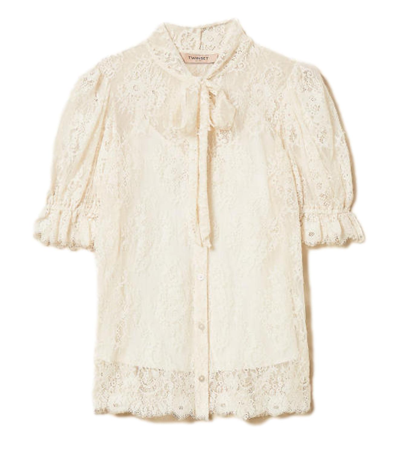 Twinset Camicia Maniche 3/4 In Pizzo madreperla donna