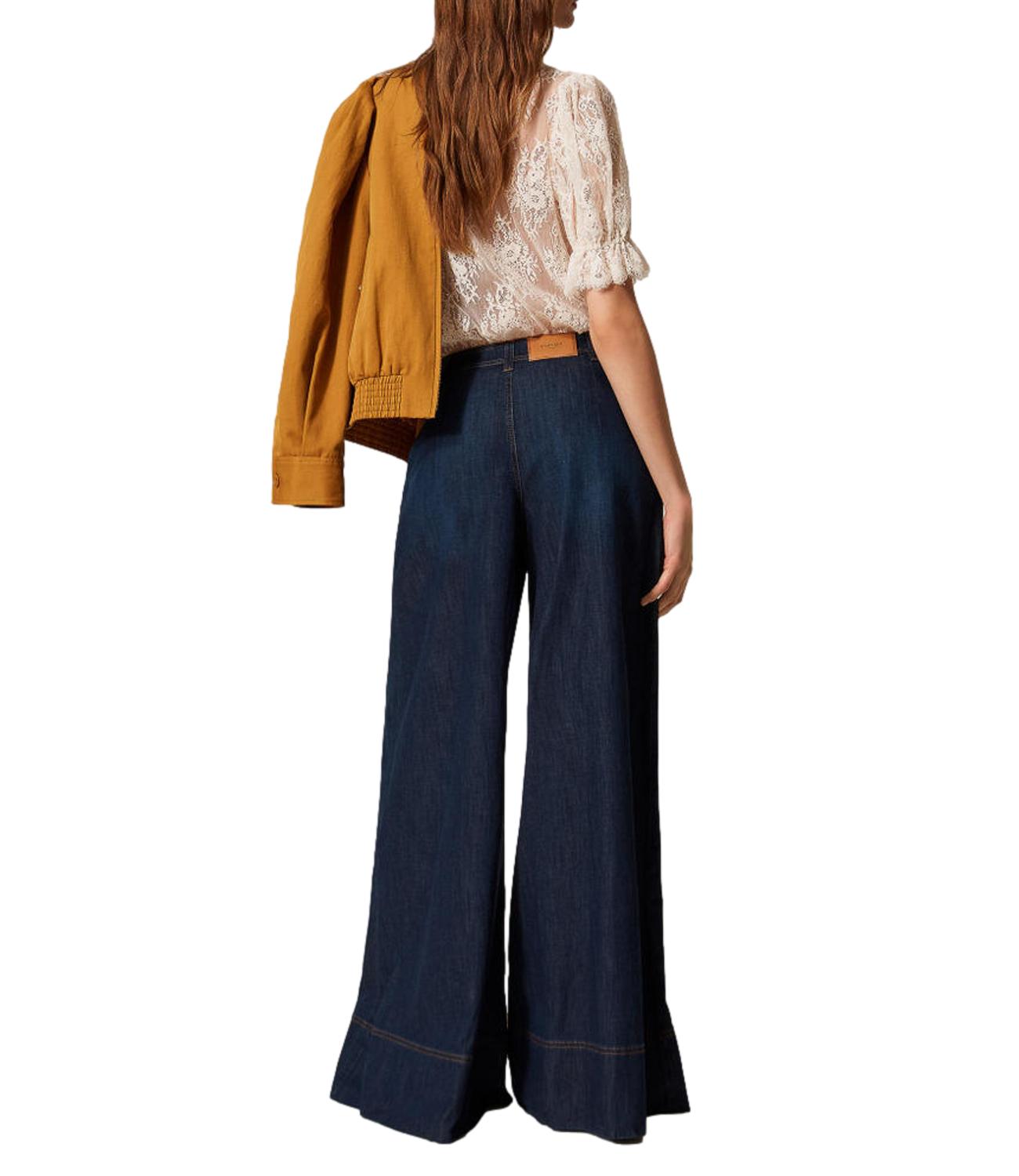 Twinset Pantalone Palazzo In Denim blu scuro donna