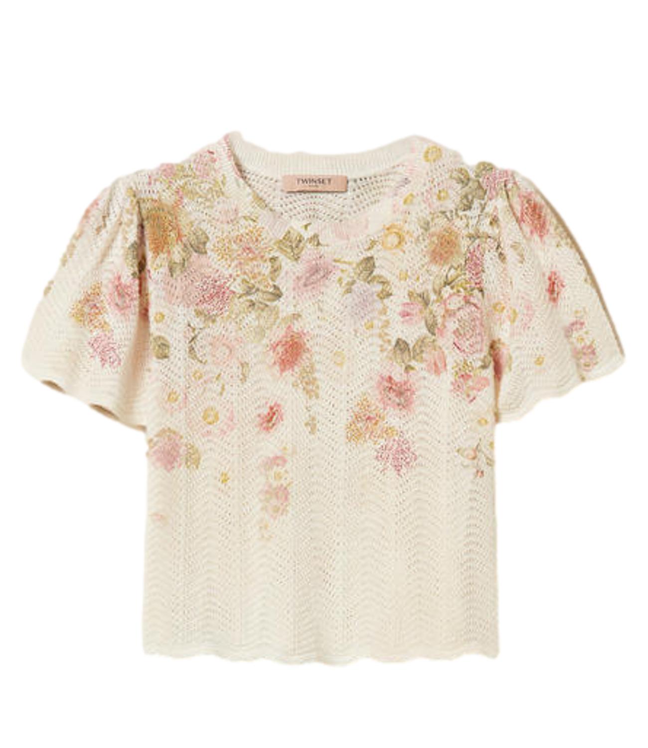 Twinset Maglia Panna Floreale Donna