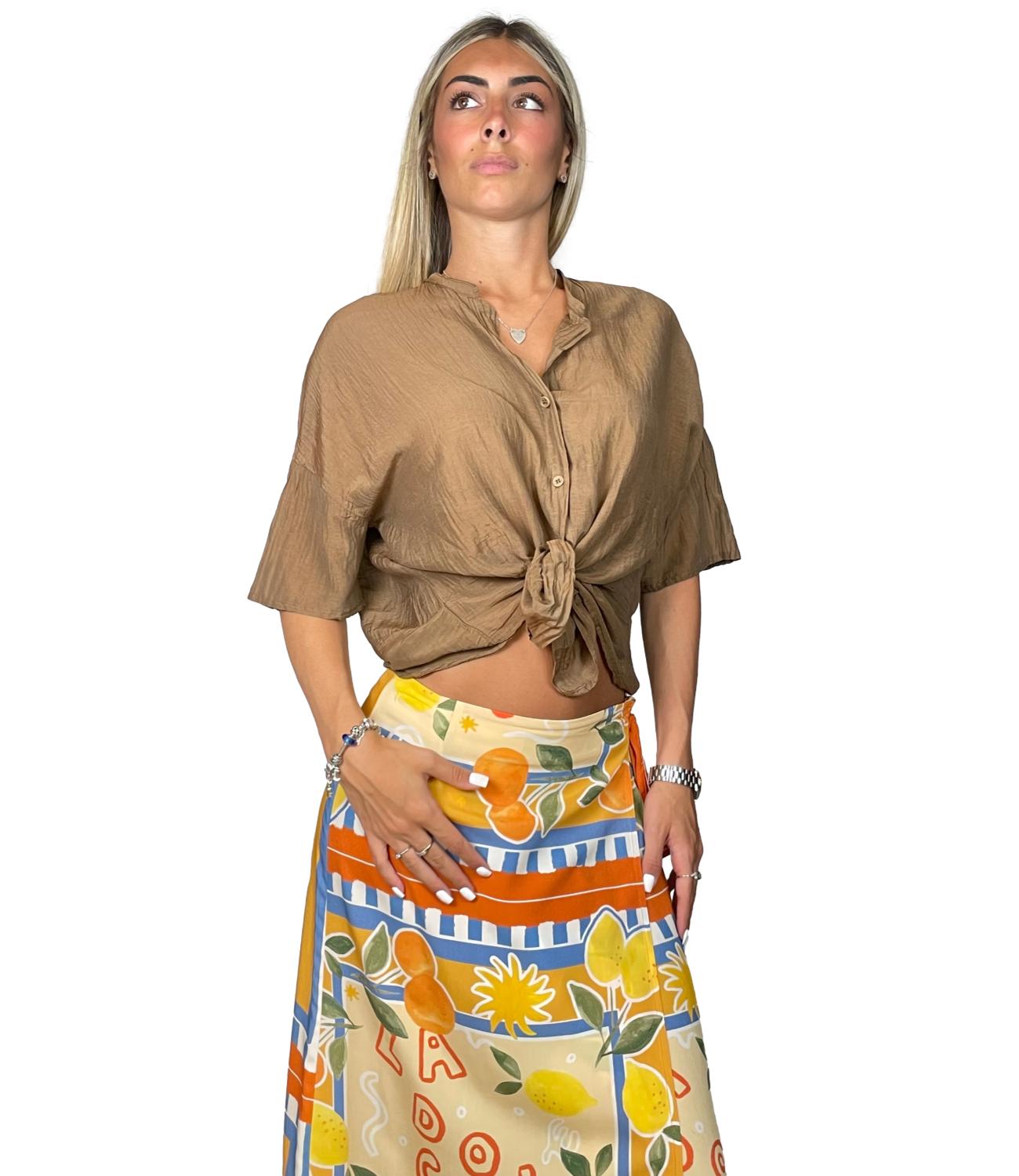 Vicolo Top Camicia Marrone Donna
