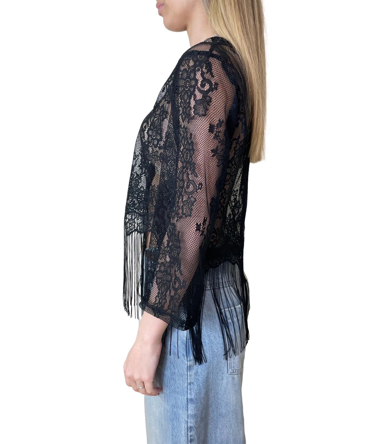 Vicolo Top Frange Nero Donna