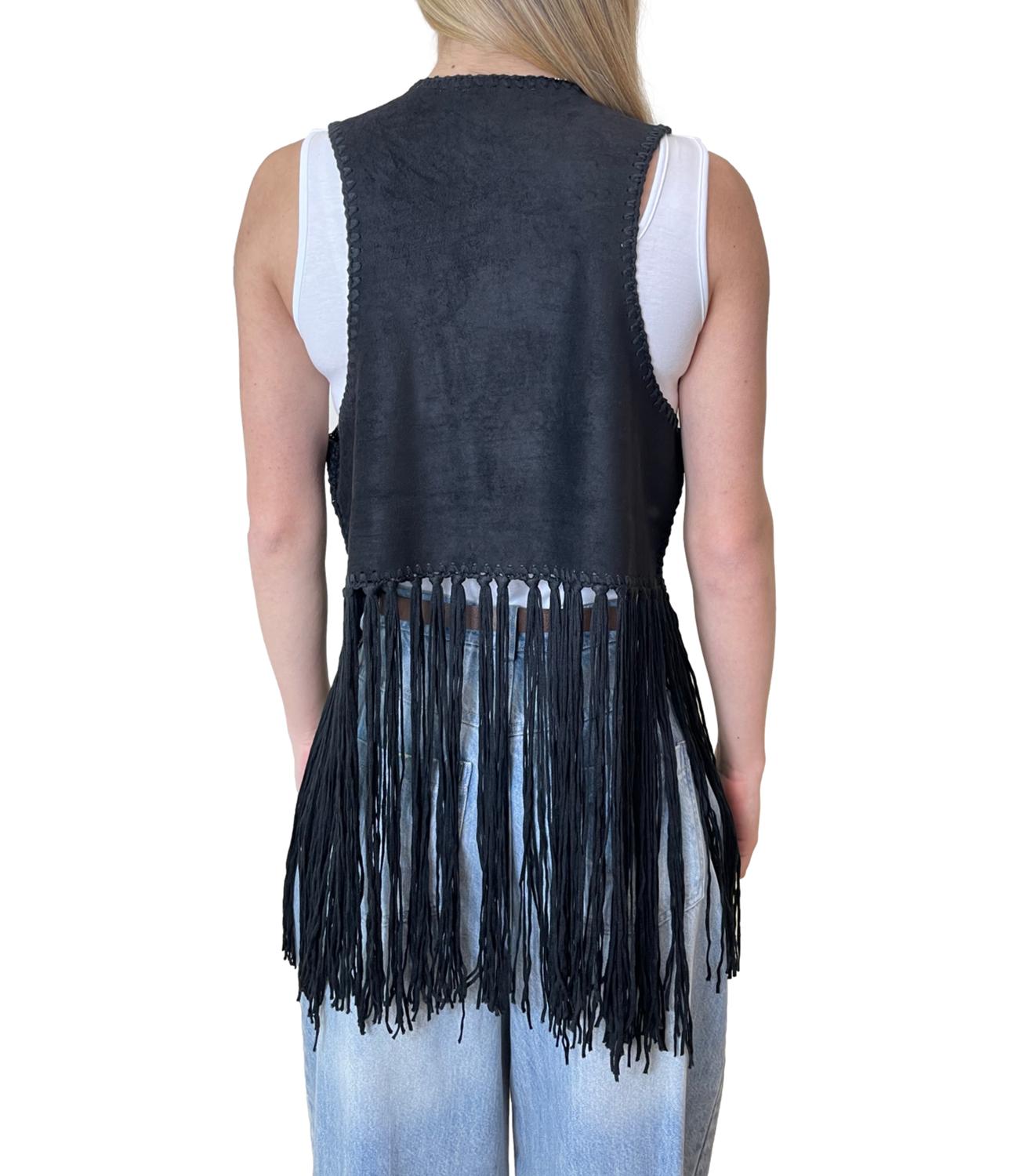 Vicolo Giacca Frange Nero Donna