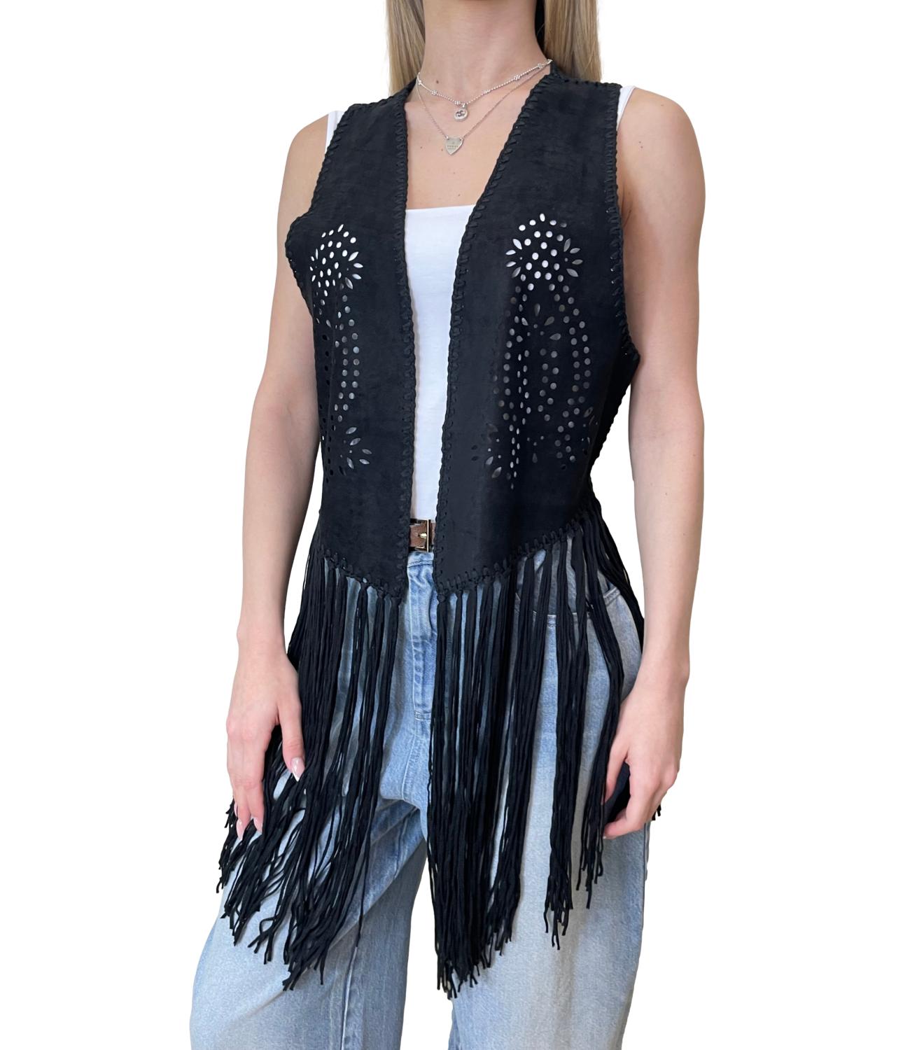 Vicolo Giacca Frange Nero Donna