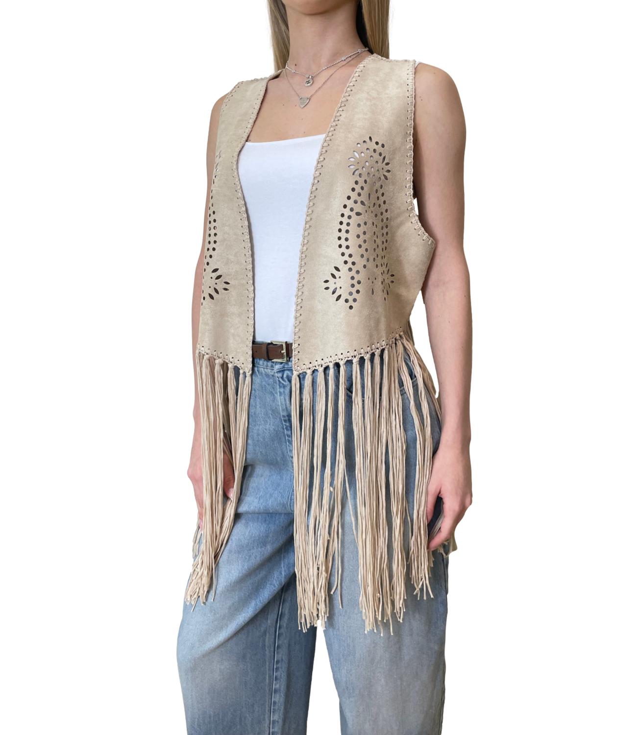 Vicolo Giacca Frange Panna Donna