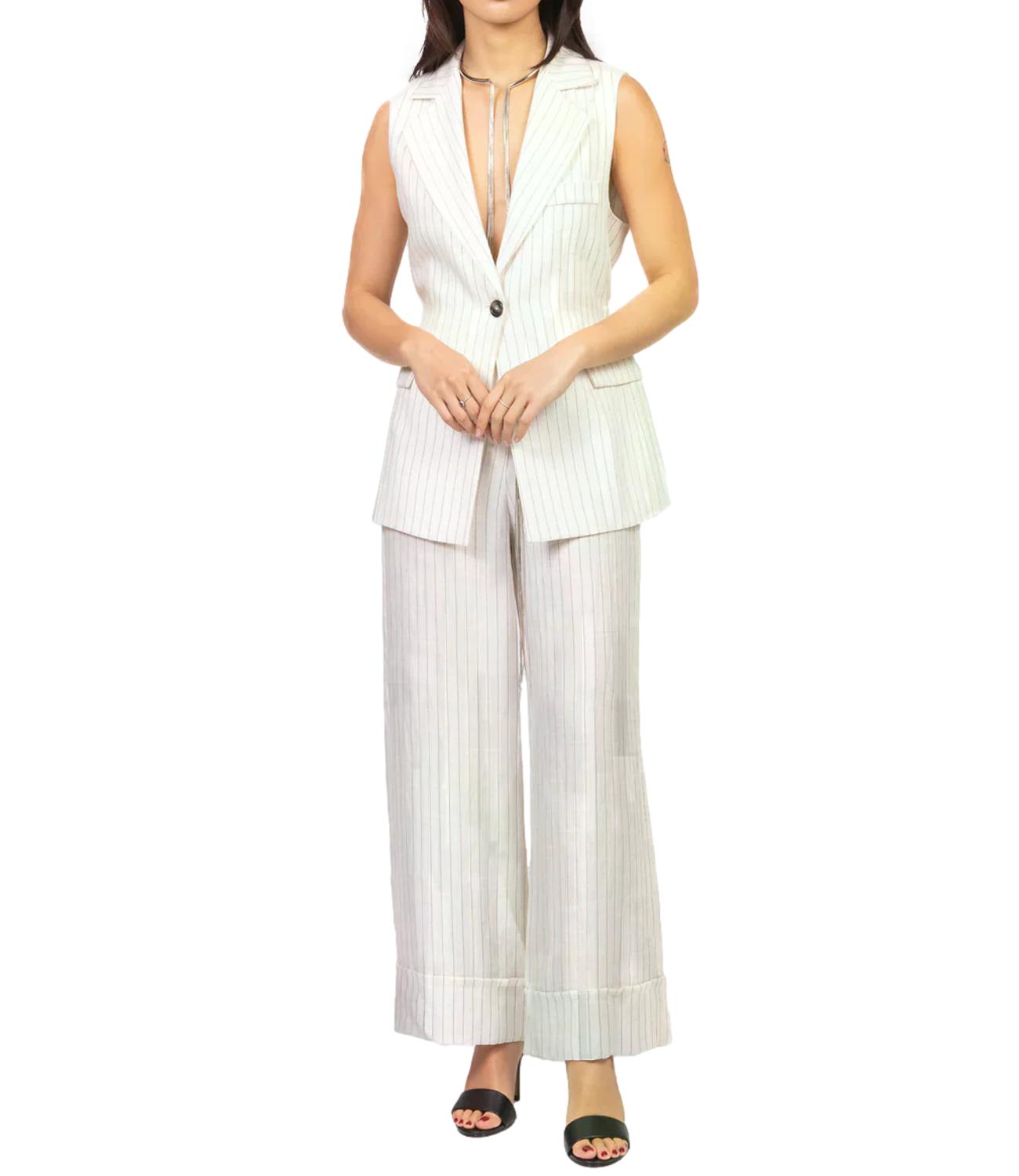 Vicolo Pantalone Panna Gessato Donna