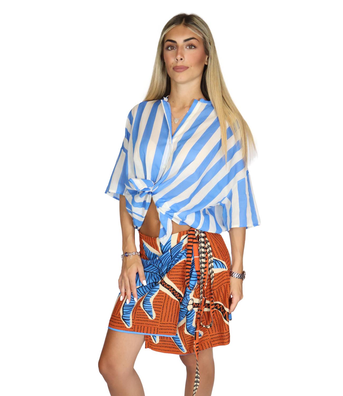 Vicolo Camicia Top Righe Blu Donna