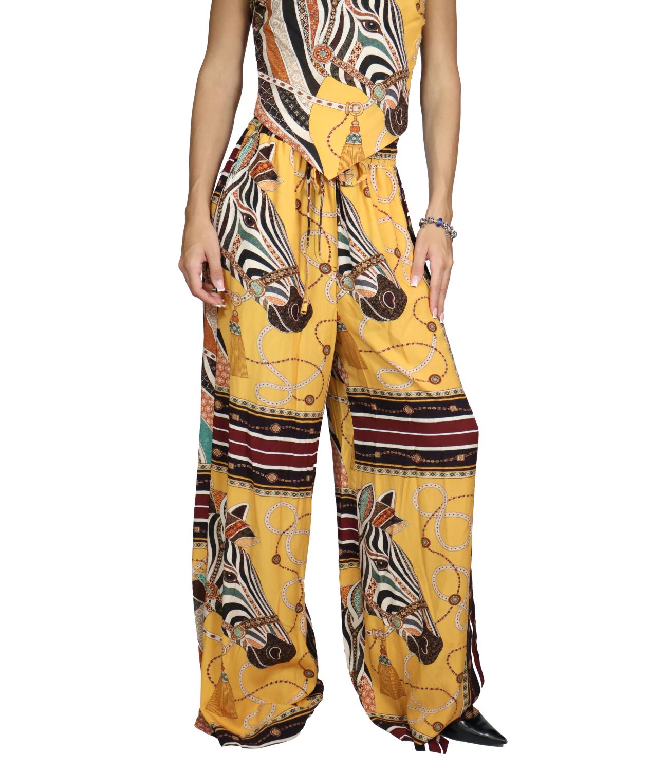 Vicolo Pantalone Fantasia Senape Donna