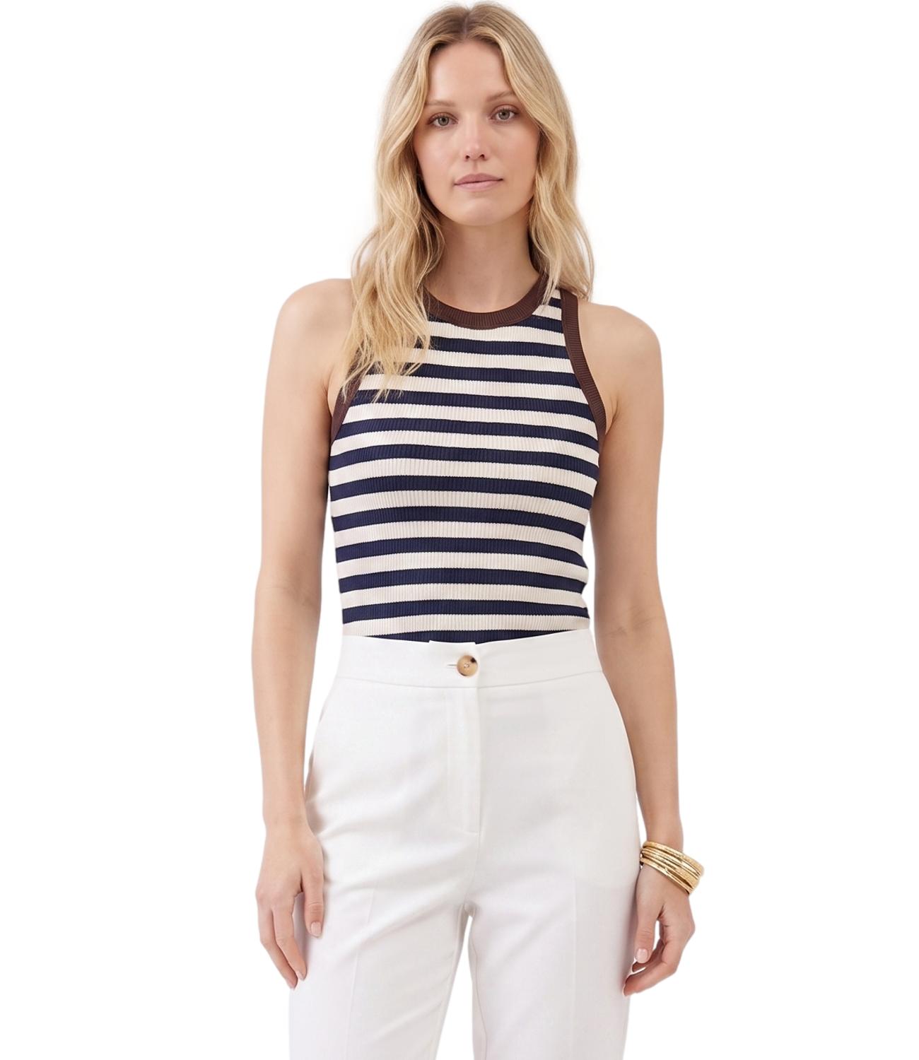 Vicolo Top Riga Blu/MarroneDonna