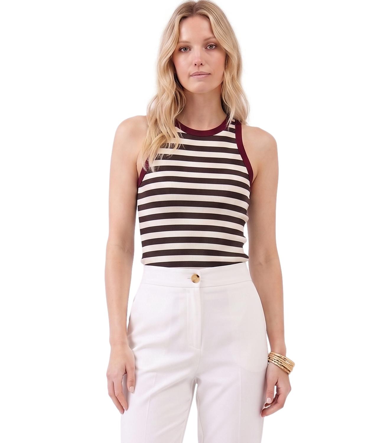 Vicolo Top Riga Marrone/Bordeaux Donna