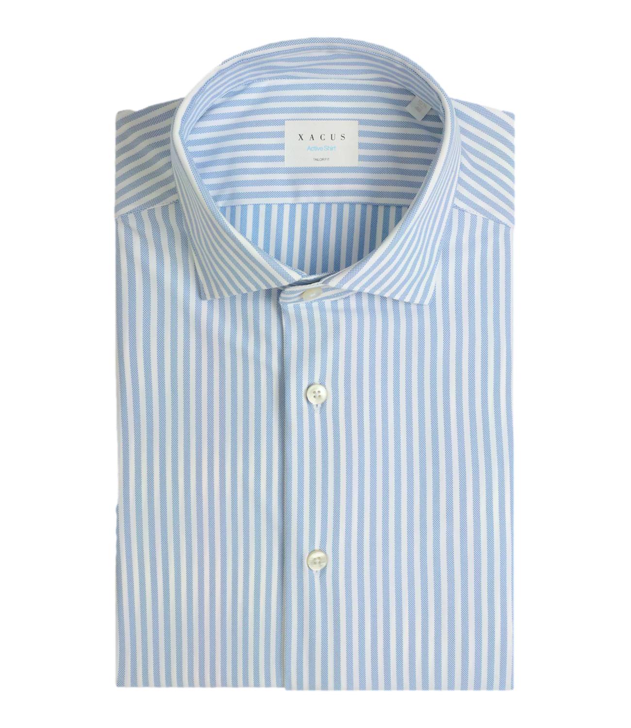 Camicia XACUS Twill a riga bianca celeste Active