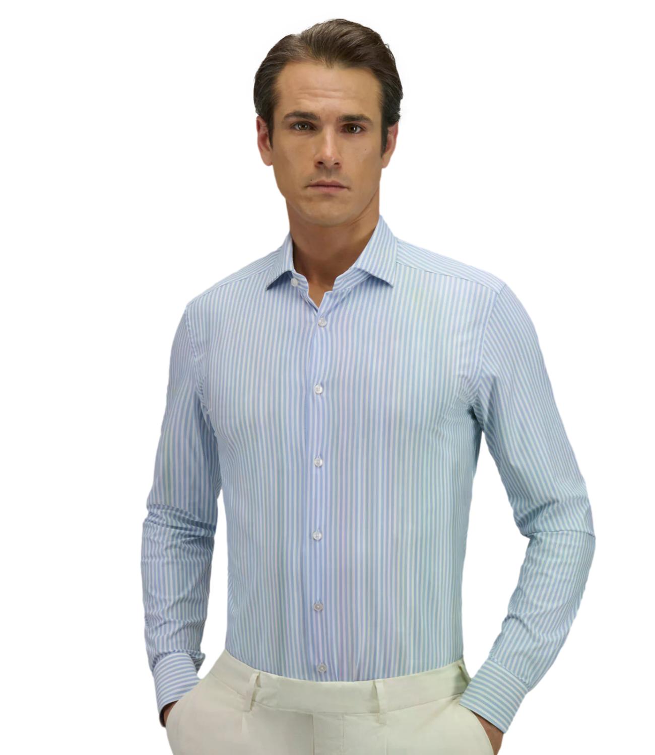 Camicia XACUS Twill a riga bianca celeste Active