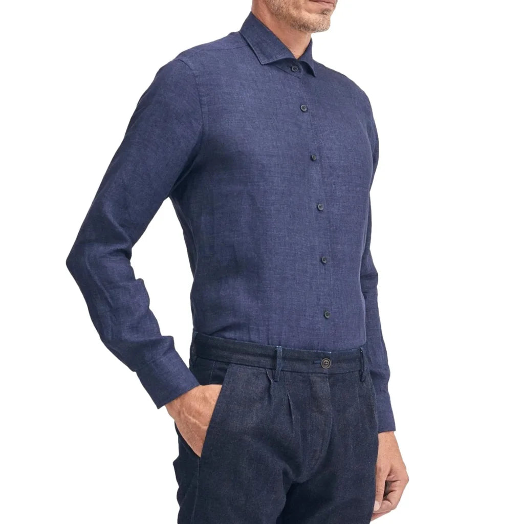 XACUS Camicia lino blu uomo - Camicia