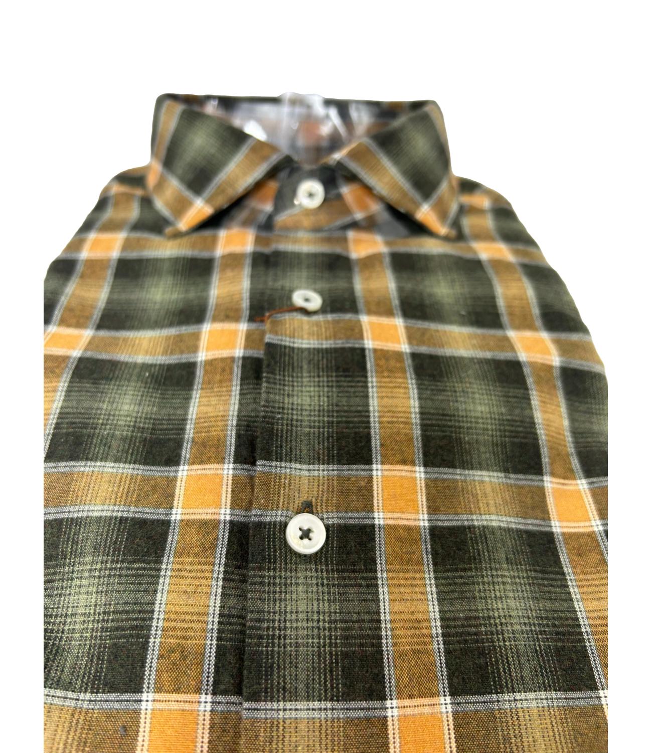 Camicia Xacus uomo a quadri verde e arancio